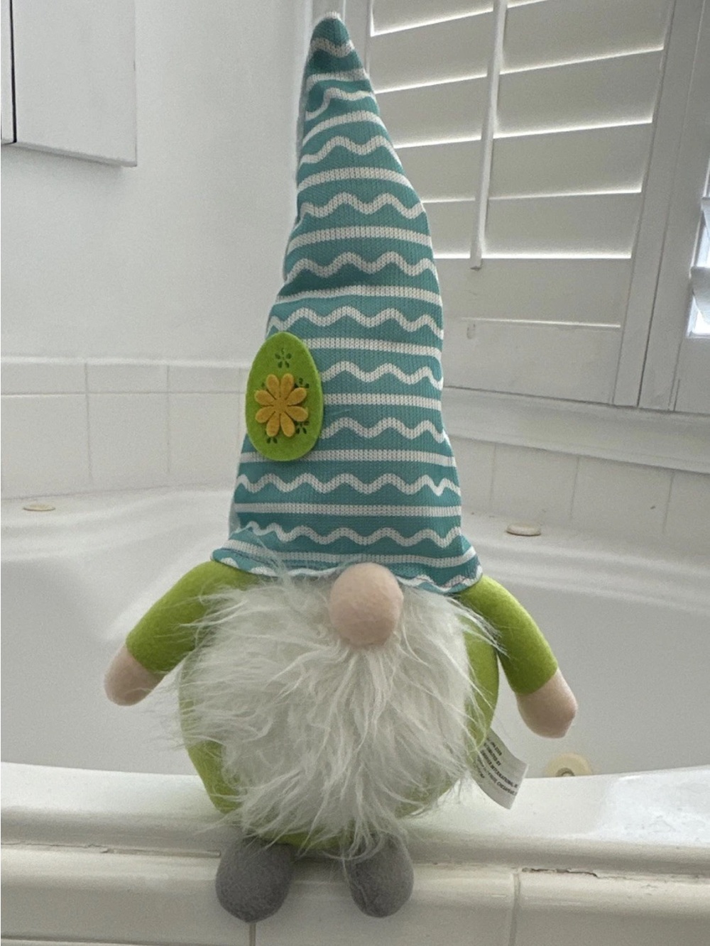Green & Teal Striped Kids Bath Gnome Plush - Soft Decorative Toy